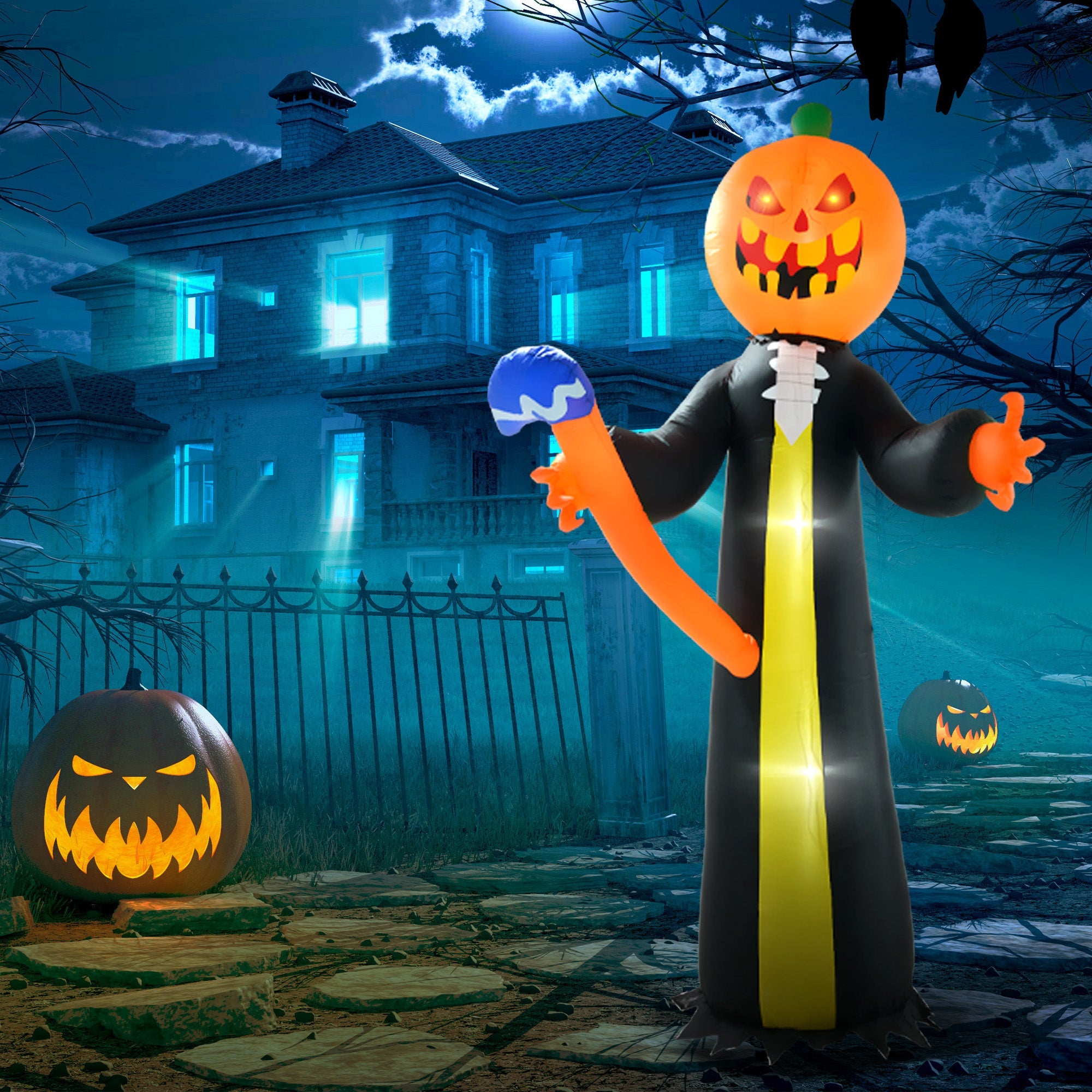Outsunny 10ft Inflatable Halloween Pumpkin Head Ghost Decoration