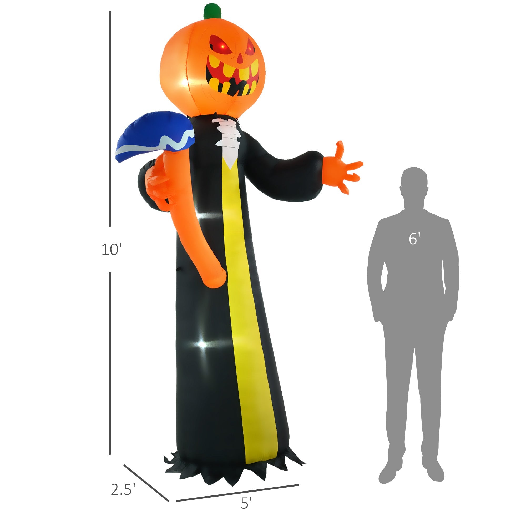 Outsunny 10ft Inflatable Halloween Pumpkin Head Ghost Decoration