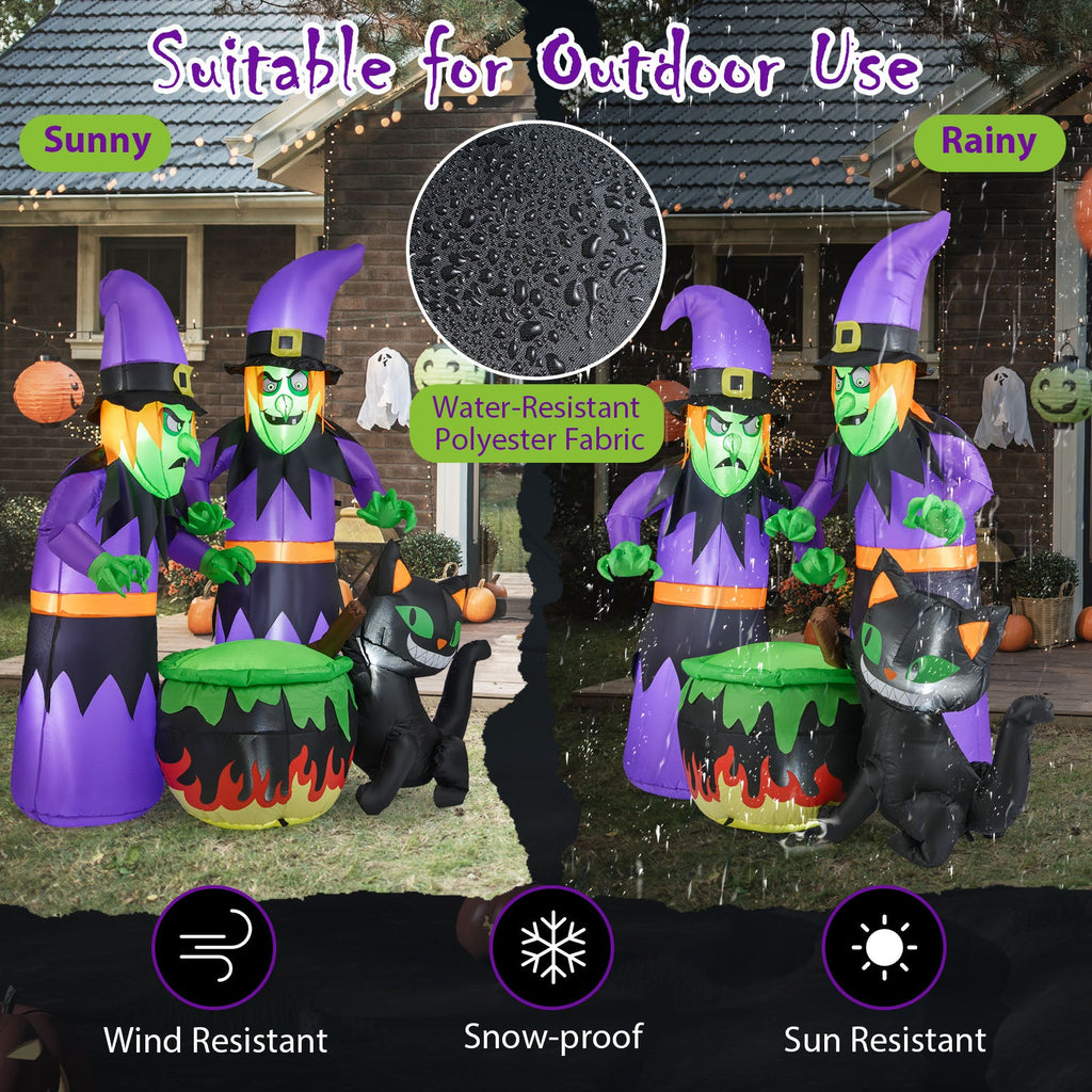 6 Ft Inflatable Halloween Witches with Cauldron & Black Cat