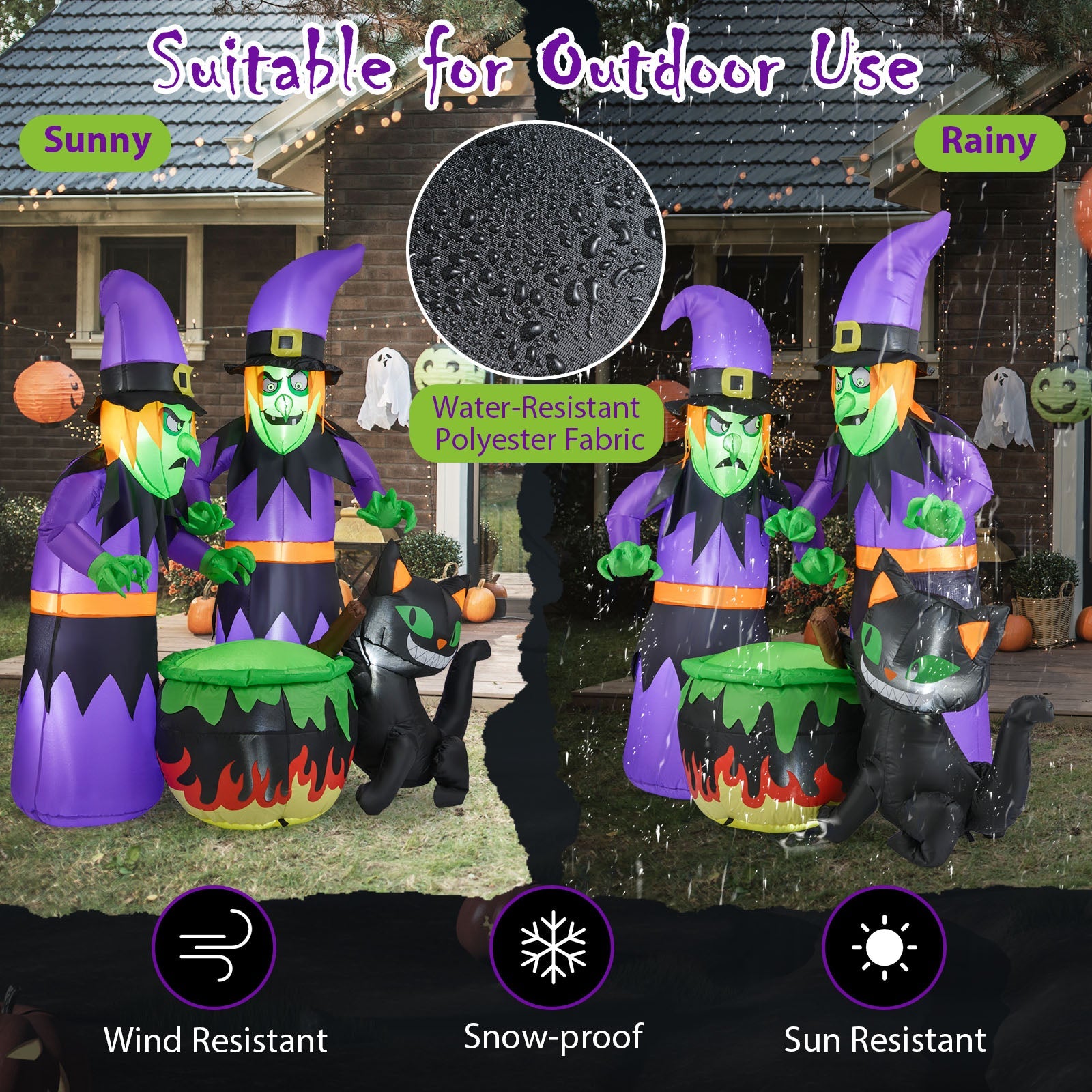 6 Ft Inflatable Halloween Witches with Cauldron & Black Cat