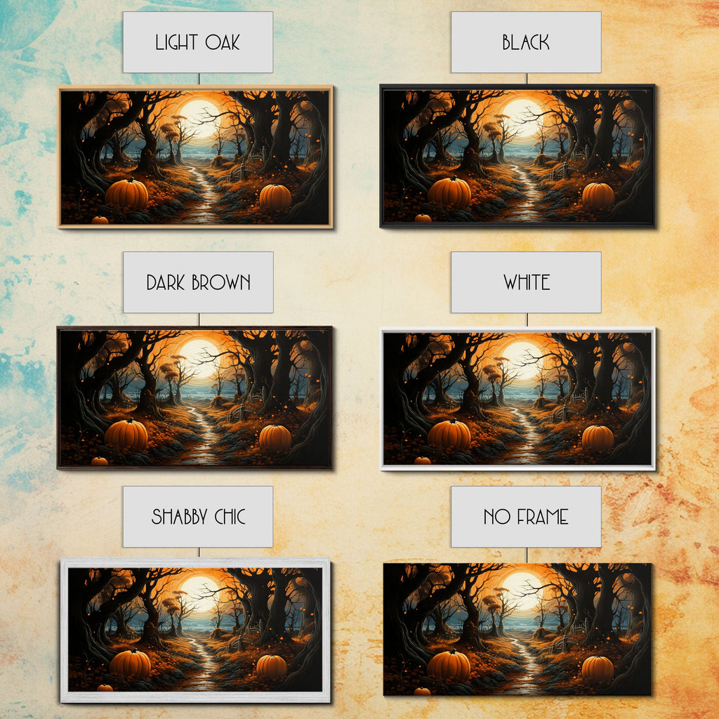 Halloween Wall Decor, Spooky Art Print, Pumpkin Decor, Canvas Print, Wall Hanging, Panoramic Art, Farmhouse Wall Art, Ranch House Decor