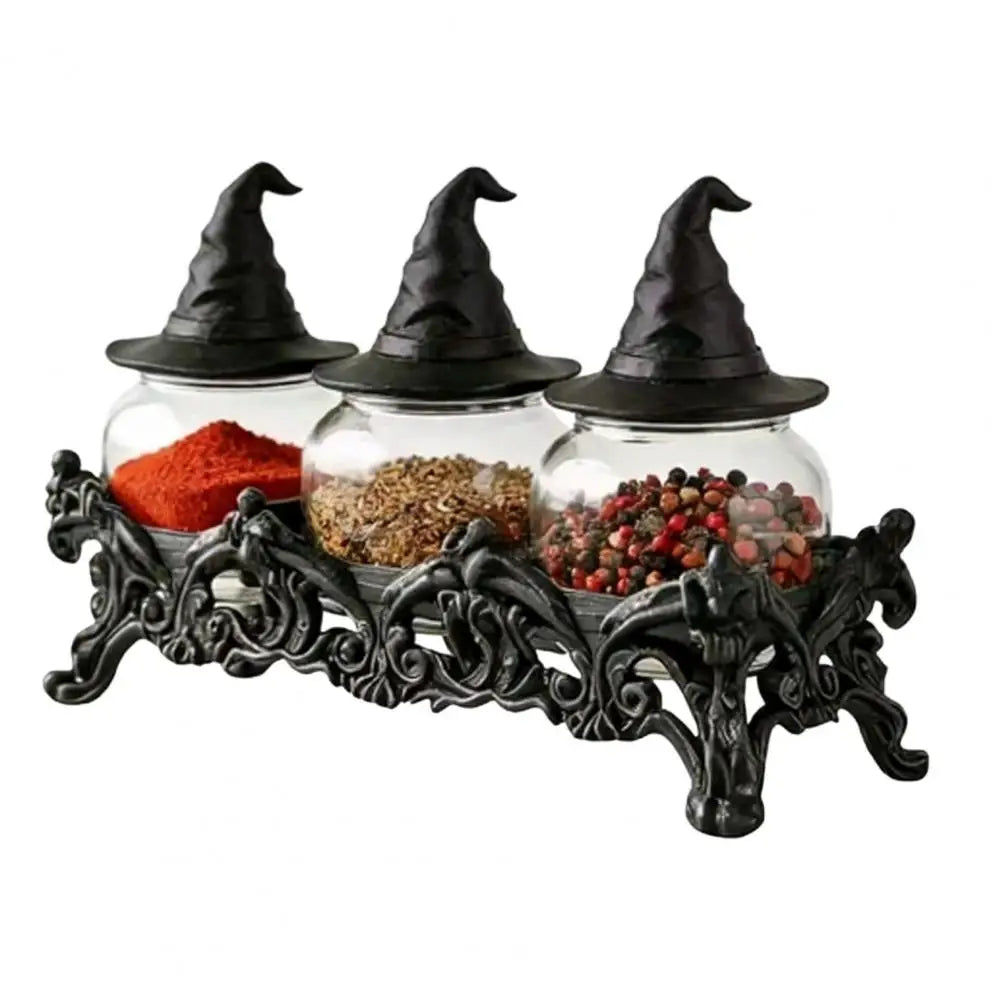 Glass Spice Container Sealed Glass Jar Moisture Proof Glass Spice Storage Jars with Witch Hat Owl Lids Decorative for Coffee
