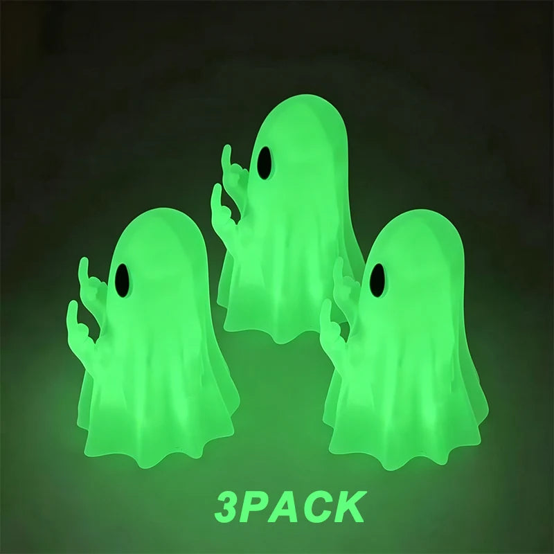 Car Decorate Luminous Middle Finger Cute Ghost Statue Small Scary Ghost Figurines Halloween Decoration Home Table Ornaments