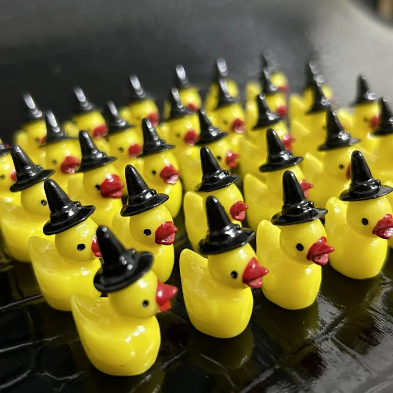 Mini Resin Duck Tiny Ducks Witch Hat Miniature for Craft Dollhouse Fairy Garden Home Decoration