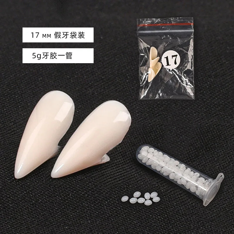 Vampire Teeth Fangs Dentures Props Halloween Cosplay Props False Fangs With Solid Glue Halloween Props Send glue stick
