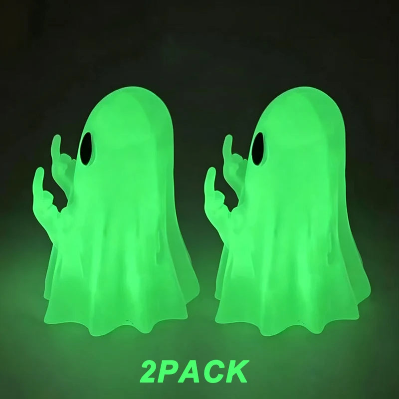 Car Decorate Luminous Middle Finger Cute Ghost Statue Small Scary Ghost Figurines Halloween Decoration Home Table Ornaments