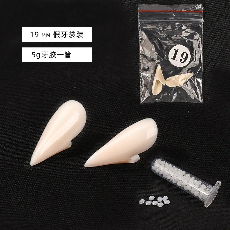 Vampire Teeth Fangs Dentures Props Halloween Cosplay Props False Fangs With Solid Glue Halloween Props Send glue stick