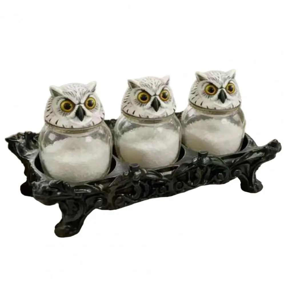 Glass Spice Container Sealed Glass Jar Moisture Proof Glass Spice Storage Jars with Witch Hat Owl Lids Decorative for Coffee