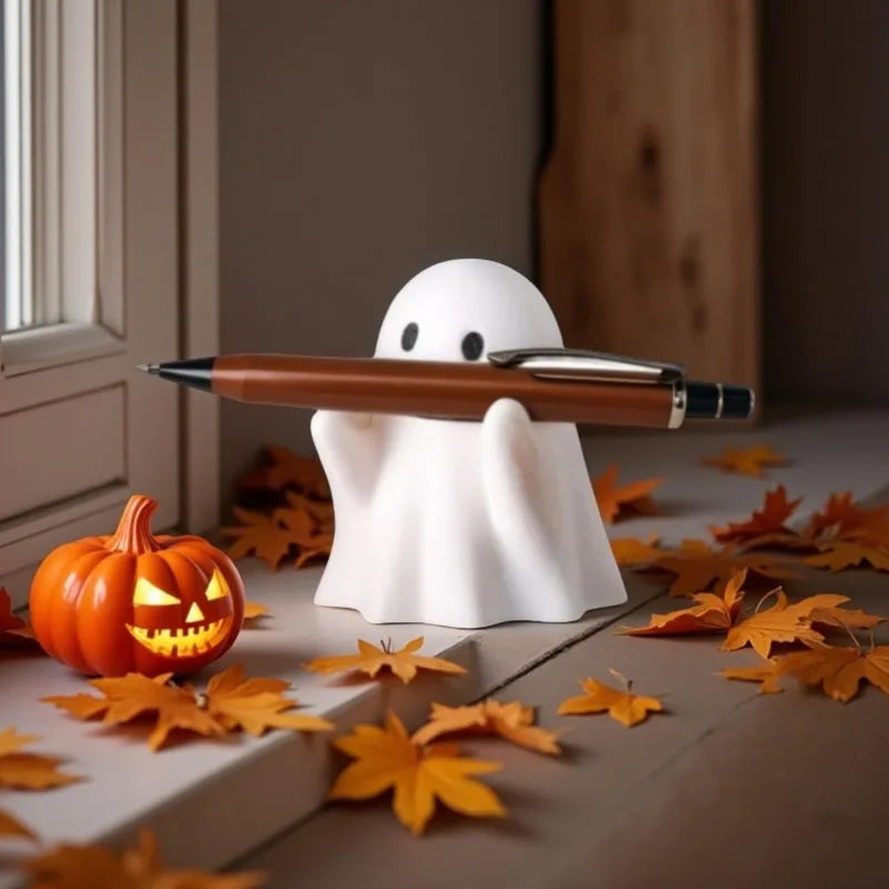 Cute Ghost Pen Holder Resin Desktop Organizer for Office & Home Halloween Decor Creative Gift Funny Stationery Stand Study