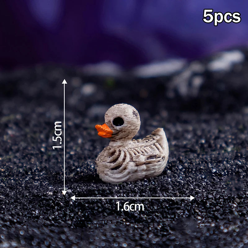 HOT! 5PCS Mini Ducks Skeleton Halloween Decorations Resin Scary Duck Miniatures Home Decorative Figurines Micro Landscape