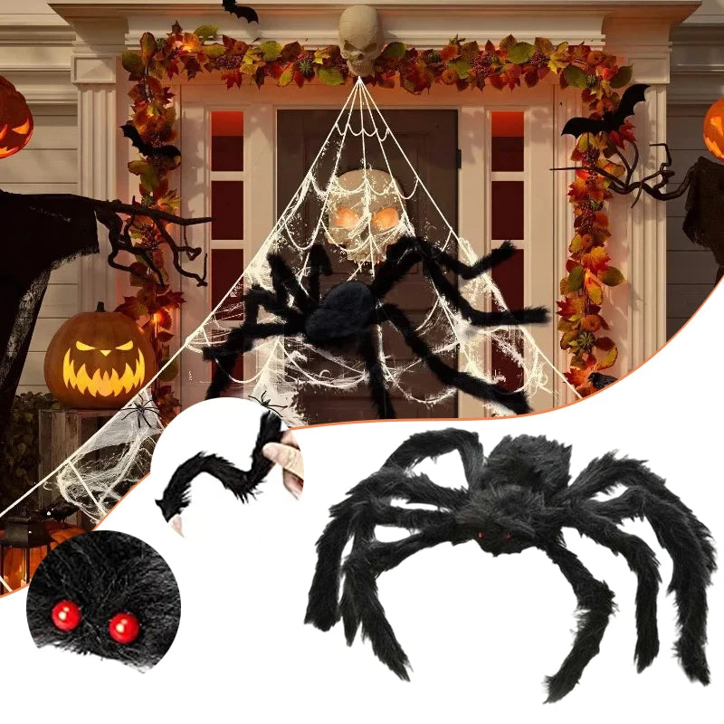 200cm Hairy Giant Spider Halloween Decoration Festival Prop Haunted House Party Indoor Outdoor Huges Black Spider Decor 2023 New