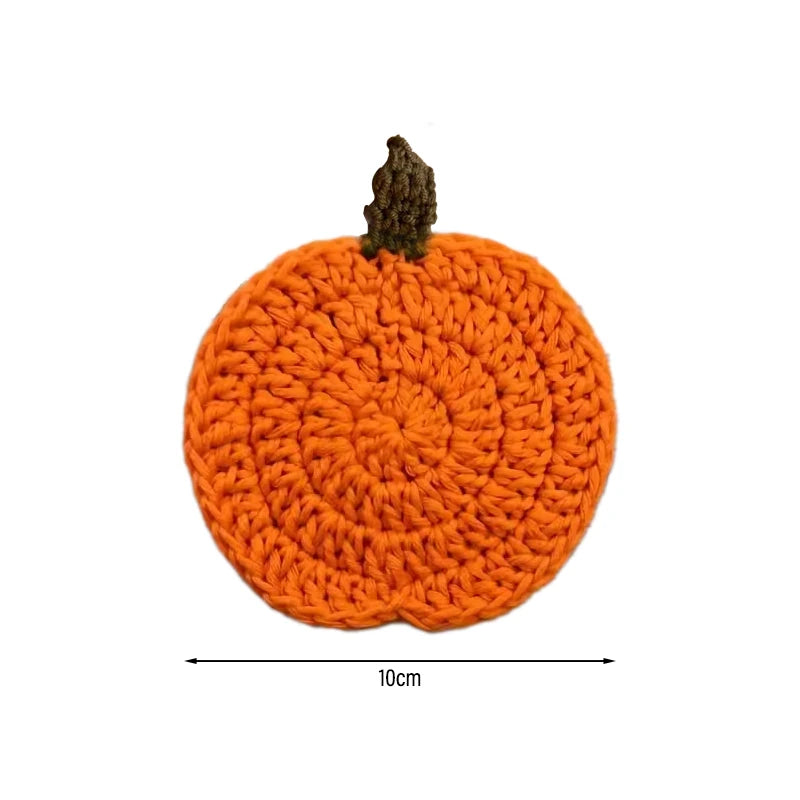 Halloween Crochet Pumpkin Coasters Autumn Thanksgiving Fabric Handmade Cup Mat Halloween Table Decor Fall Farmhouse Decoration