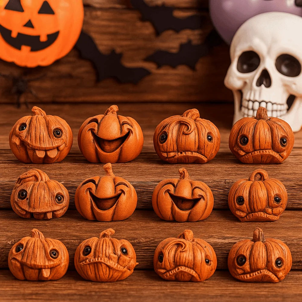16Pcs Creative Miniature Halloween Decor Resin Gothic Style Mini Pumpkin Figurine Orange Handmade Mini Halloween Ornaments