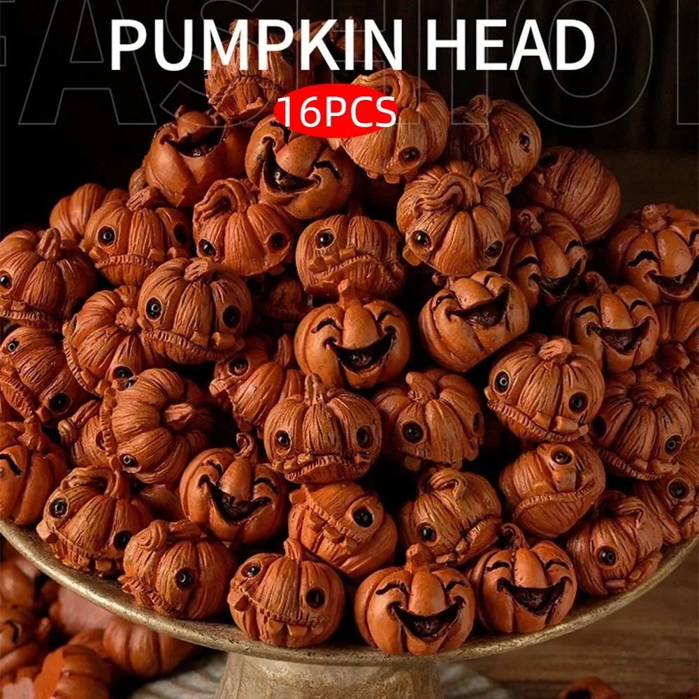 16Pcs Creative Miniature Halloween Decor Resin Gothic Style Mini Pumpkin Figurine Orange Handmade Mini Halloween Ornaments