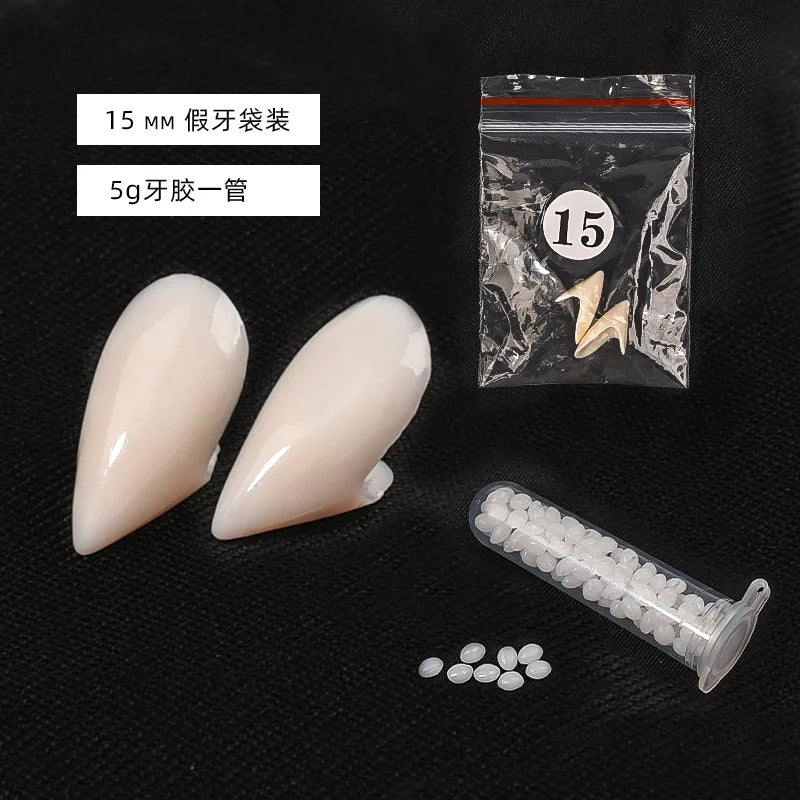 Vampire Teeth Fangs Dentures Props Halloween Cosplay Props False Fangs With Solid Glue Halloween Props Send glue stick
