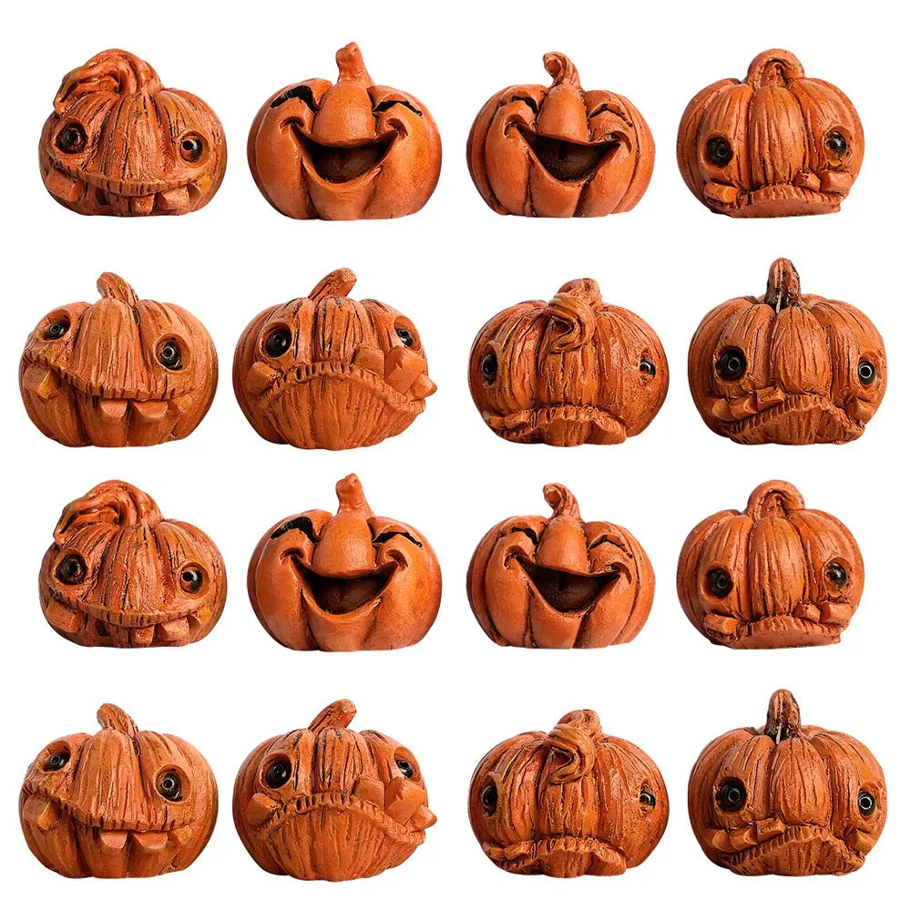 16Pcs Creative Miniature Halloween Decor Resin Gothic Style Mini Pumpkin Figurine Orange Handmade Mini Halloween Ornaments