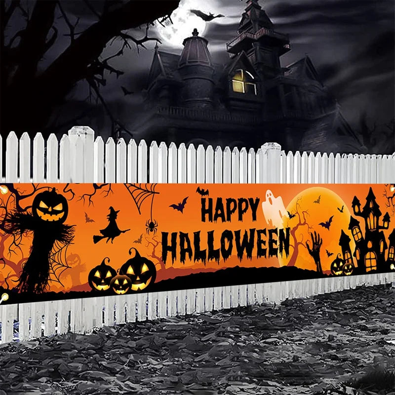 Retro Happy Halloween Banner Bloody Bat Pumpkin Ghost Print Party Backdrop Hanging Banner Halloween Party Decorations For Home