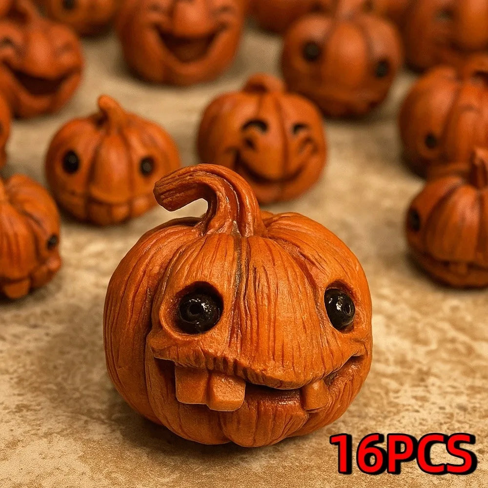 16Pcs Creative Miniature Halloween Decor Resin Gothic Style Mini Pumpkin Figurine Orange Handmade Mini Halloween Ornaments
