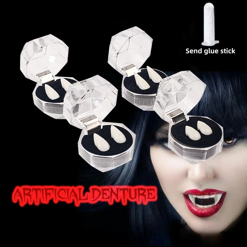 Vampire Teeth Fangs Dentures Props Halloween Cosplay Props False Fangs With Solid Glue Halloween Props Send glue stick