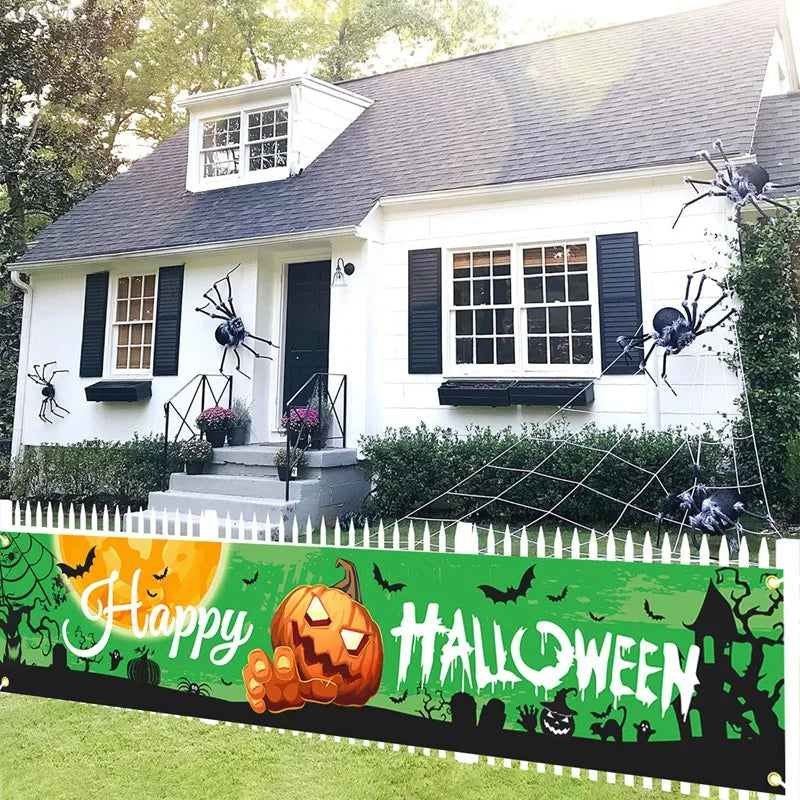 Retro Happy Halloween Banner Bloody Bat Pumpkin Ghost Print Party Backdrop Hanging Banner Halloween Party Decorations For Home