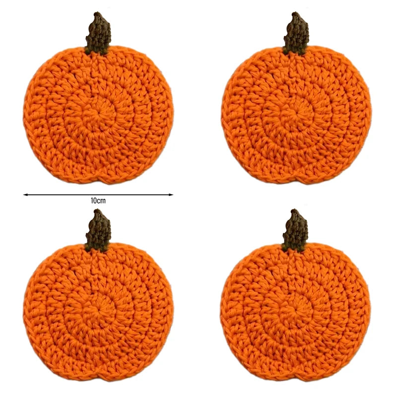 Halloween Crochet Pumpkin Coasters Autumn Thanksgiving Fabric Handmade Cup Mat Halloween Table Decor Fall Farmhouse Decoration