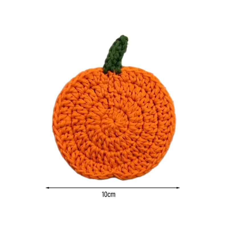 Halloween Crochet Pumpkin Coasters Autumn Thanksgiving Fabric Handmade Cup Mat Halloween Table Decor Fall Farmhouse Decoration