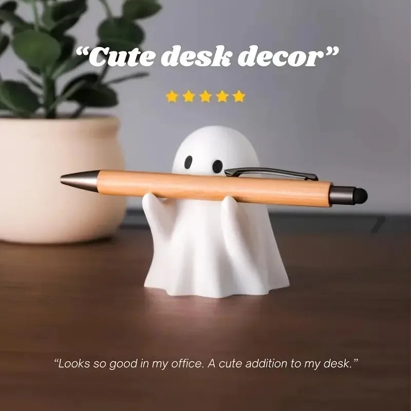 Cute Ghost Pen Holder Resin Desktop Organizer for Office & Home Halloween Decor Creative Gift Funny Stationery Stand Study