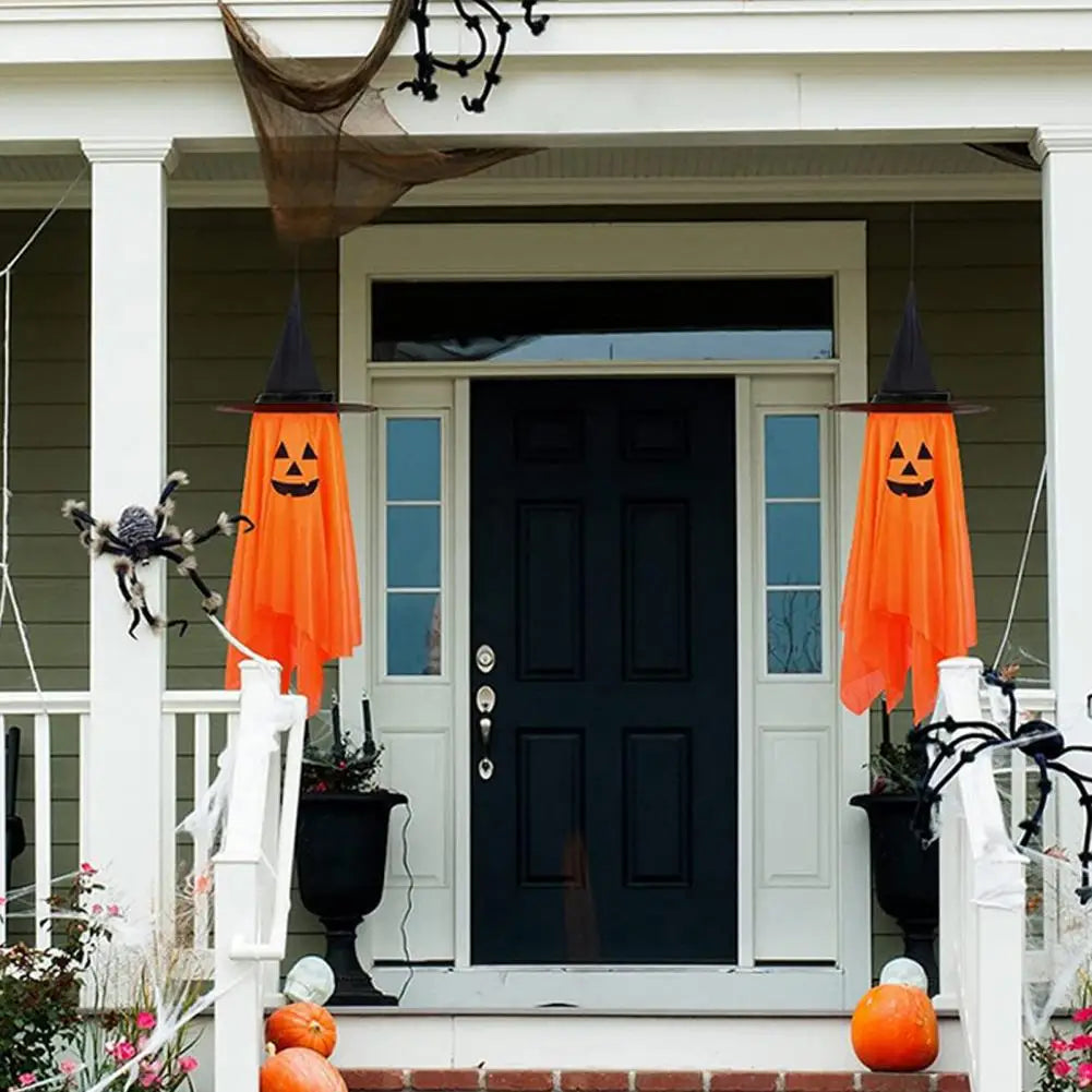 Eco-friendly Ghost Decoration Spooky Halloween Outdoor Decorations Hanging Pumpkin Ghost Witch Hat for Yard Porch Tree Autumn