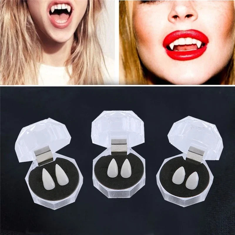 Vampire Teeth Fangs Dentures Props Halloween Cosplay Props False Fangs With Solid Glue Halloween Props Send glue stick