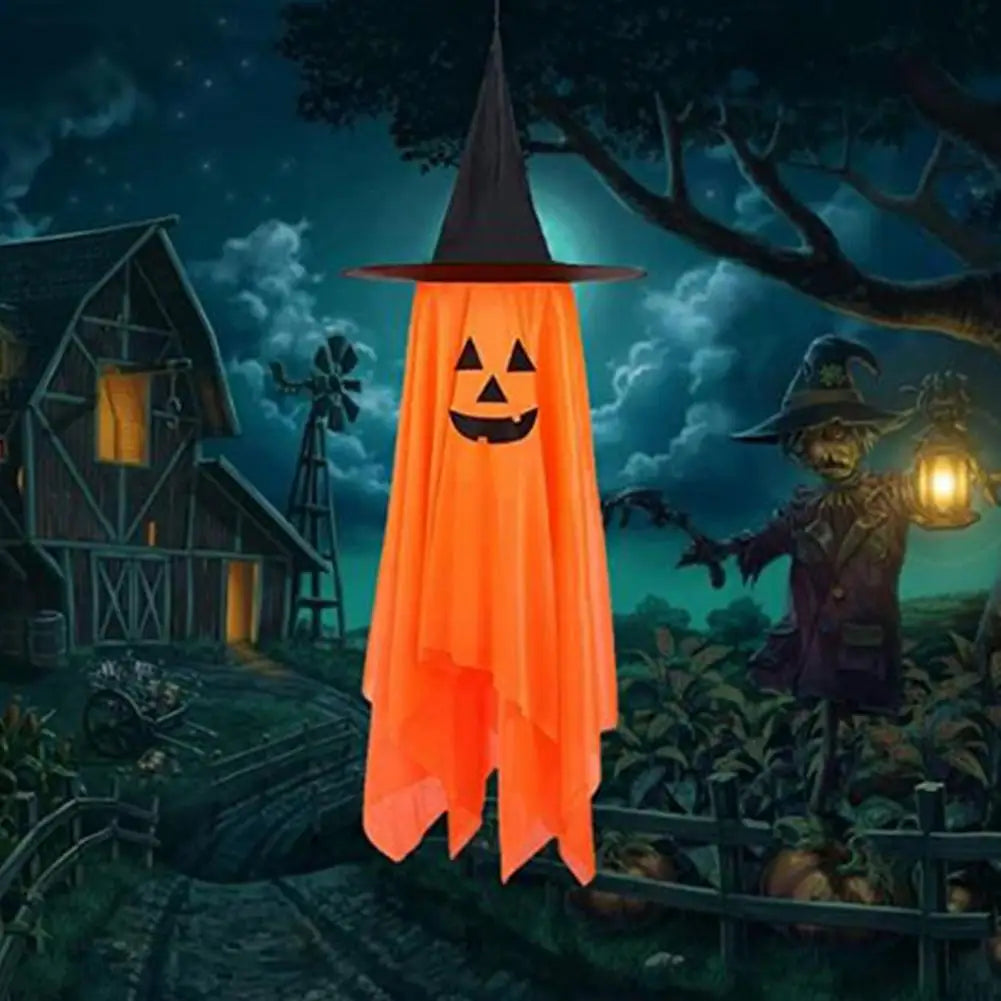 Eco-friendly Ghost Decoration Spooky Halloween Outdoor Decorations Hanging Pumpkin Ghost Witch Hat for Yard Porch Tree Autumn