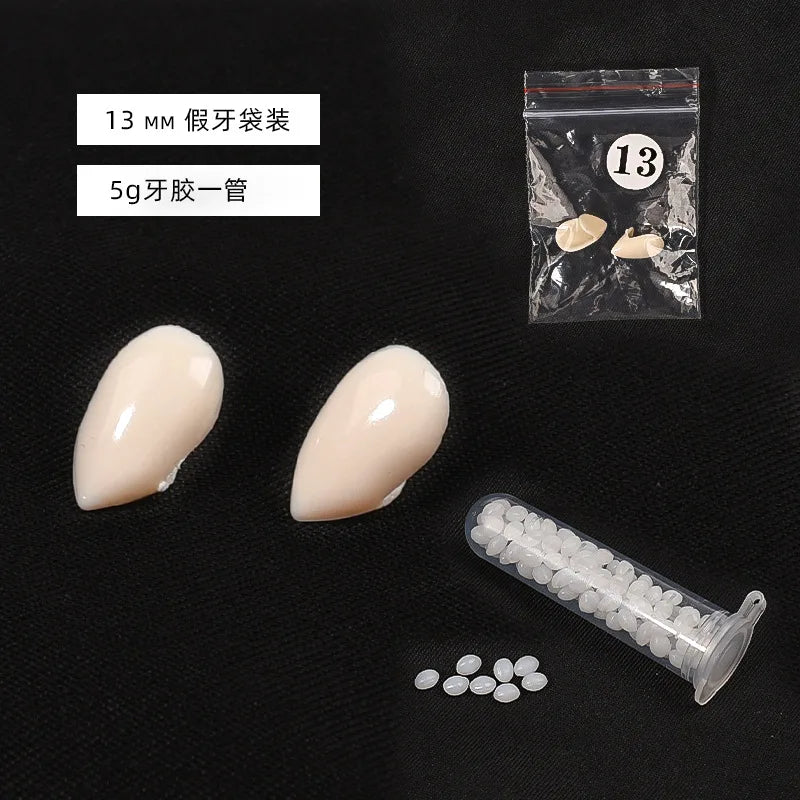 Vampire Teeth Fangs Dentures Props Halloween Cosplay Props False Fangs With Solid Glue Halloween Props Send glue stick