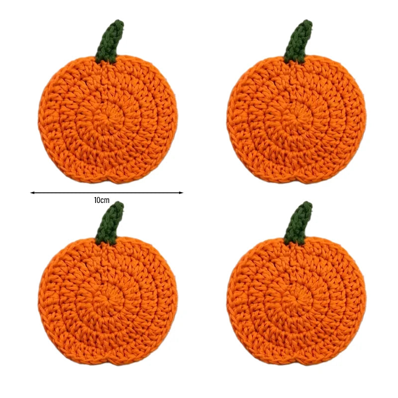 Halloween Crochet Pumpkin Coasters Autumn Thanksgiving Fabric Handmade Cup Mat Halloween Table Decor Fall Farmhouse Decoration