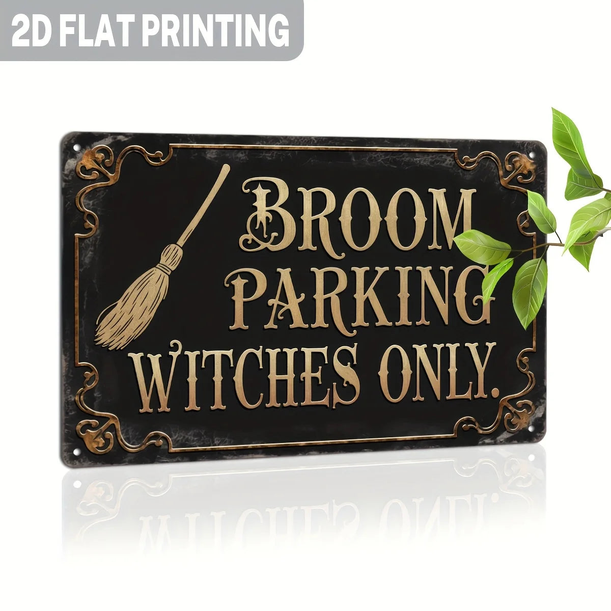 ,  Vintage "Broom Parking Witches Only" Metal Sign - Rustic Halloween Wall Decor,  Gothic Home Decoration for Entryway, Witch-Th