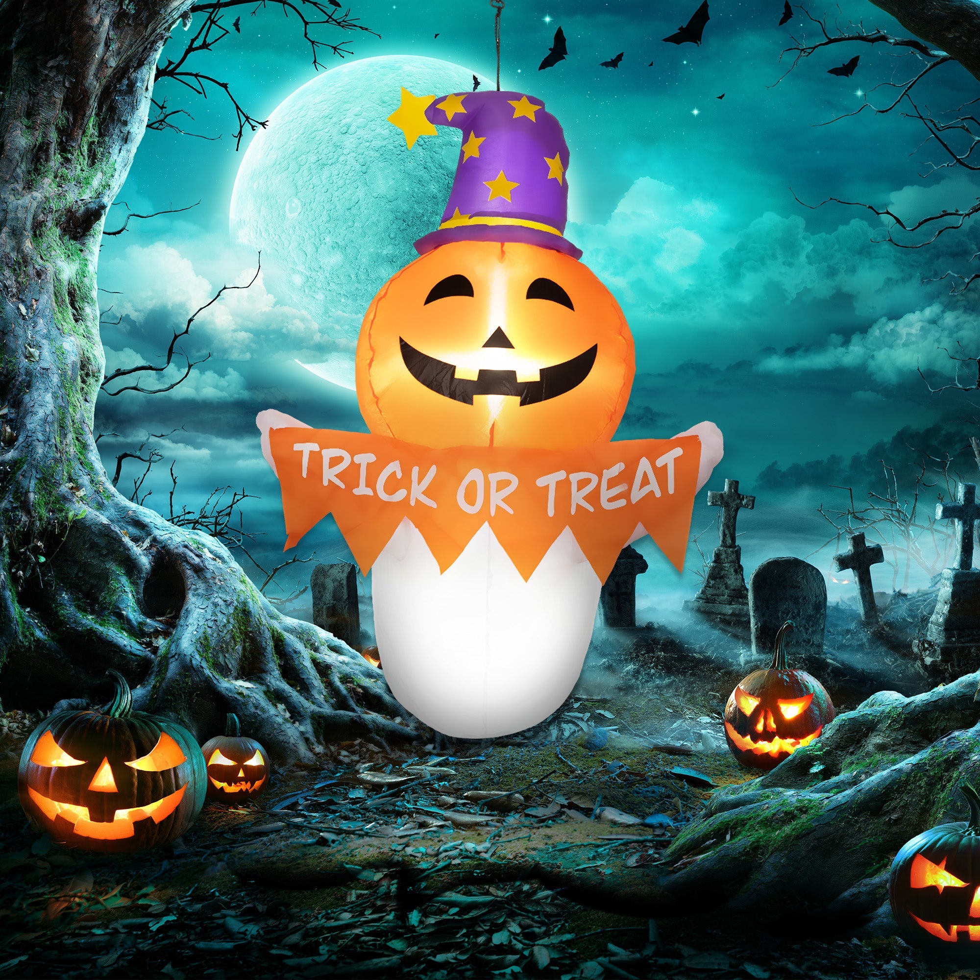 Outsunny 3.4ft Halloween Inflatables Window Sticker Ghost