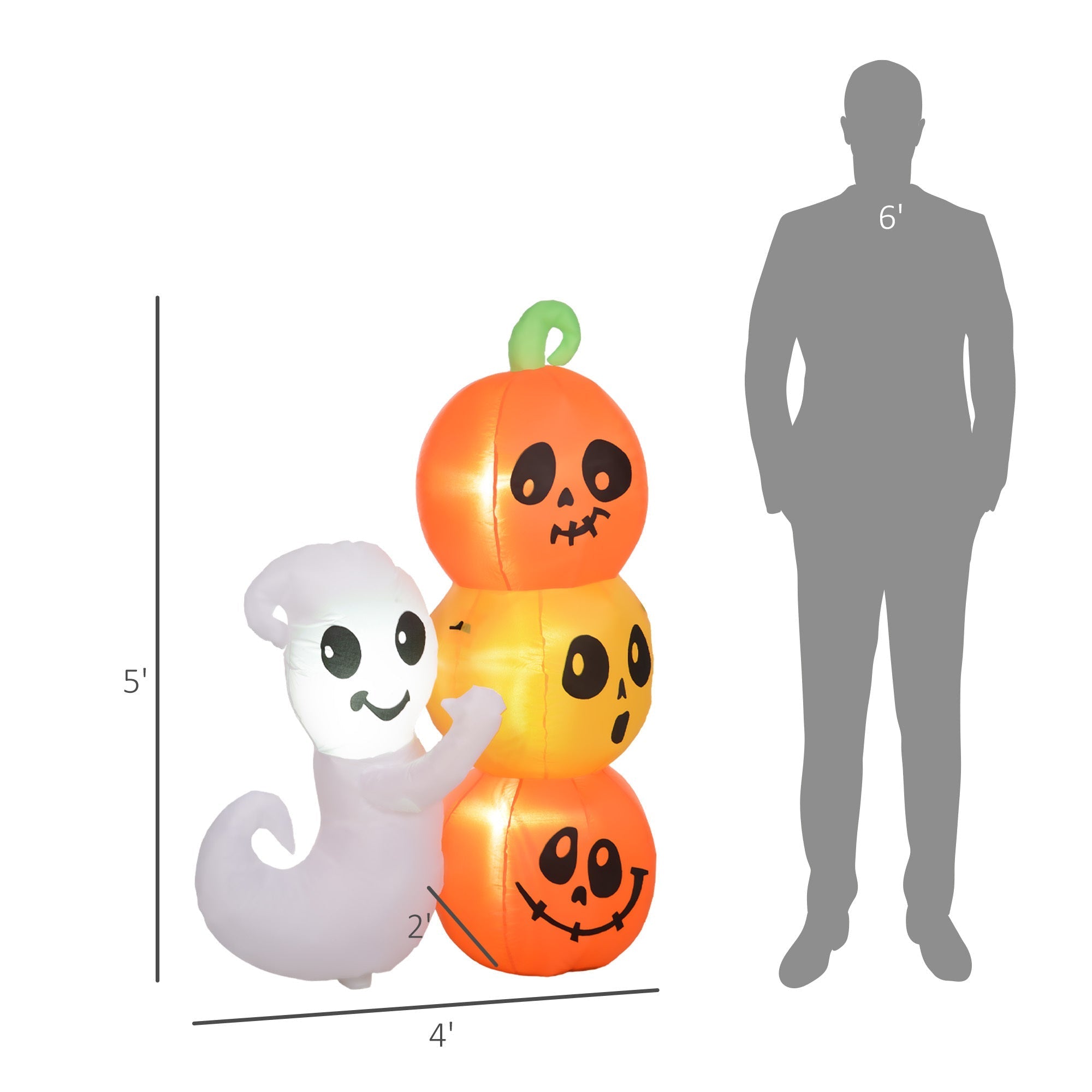 5-Foot Illuminated Halloween Ghost and Pumpkin Inflatable