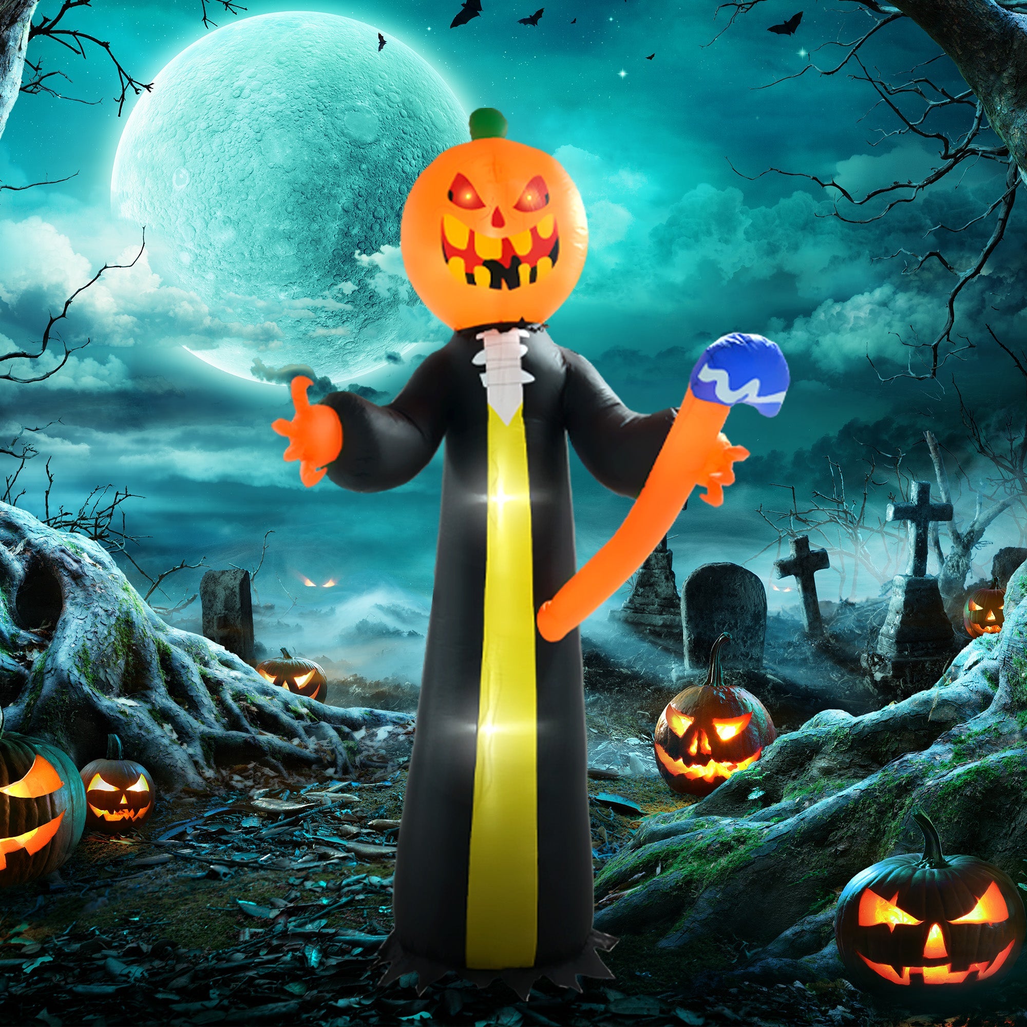 Outsunny 10ft Inflatable Halloween Pumpkin Head Ghost Decoration